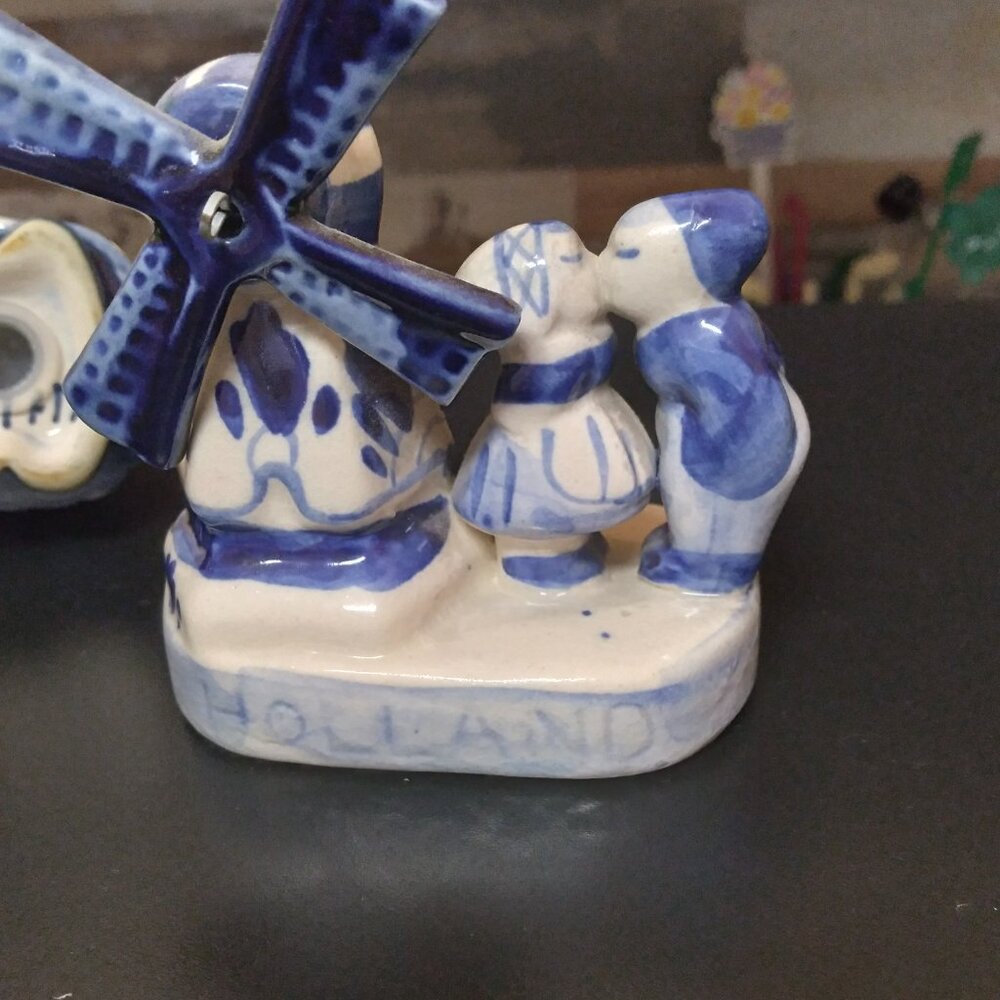 Delft Salt and Pepper Shaker and Statue with Windmill - vintage